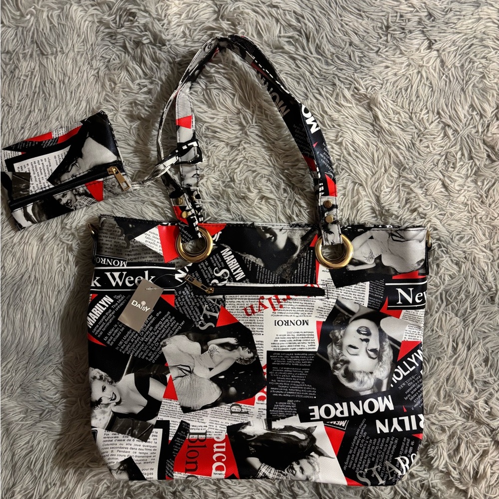 NWT Daisy Black and Red Graphic Marilyn Monroe Tote Bag
